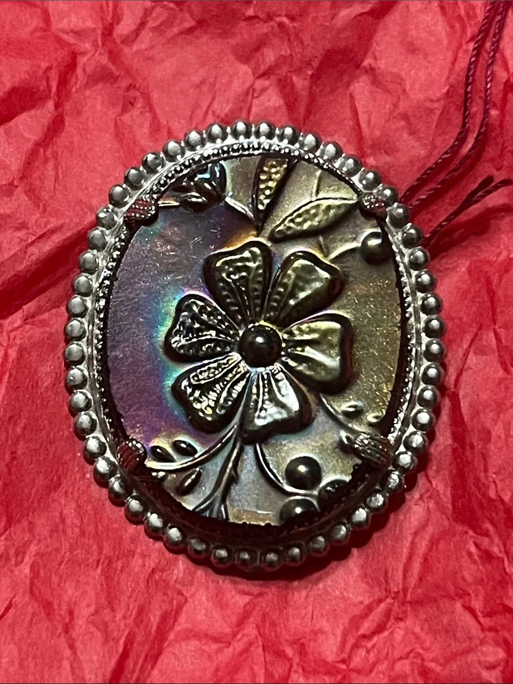 Iridescent Floral Oval circus glass Pendant Necklace - Unbranded